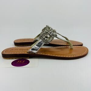 Mystique Women's Jeweled Crystal Embellished Flat Toe Post Thong Sandals Size 9